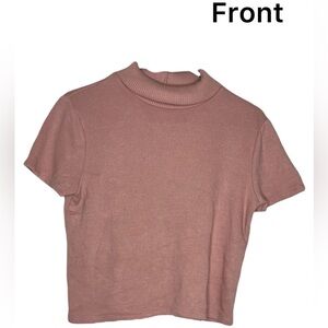 Zara Pink Cropped Turtleneck Short Sleeve Sweater